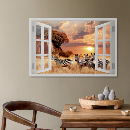 ZEBRA SUNSET VISTA Horizontal Canvas Print