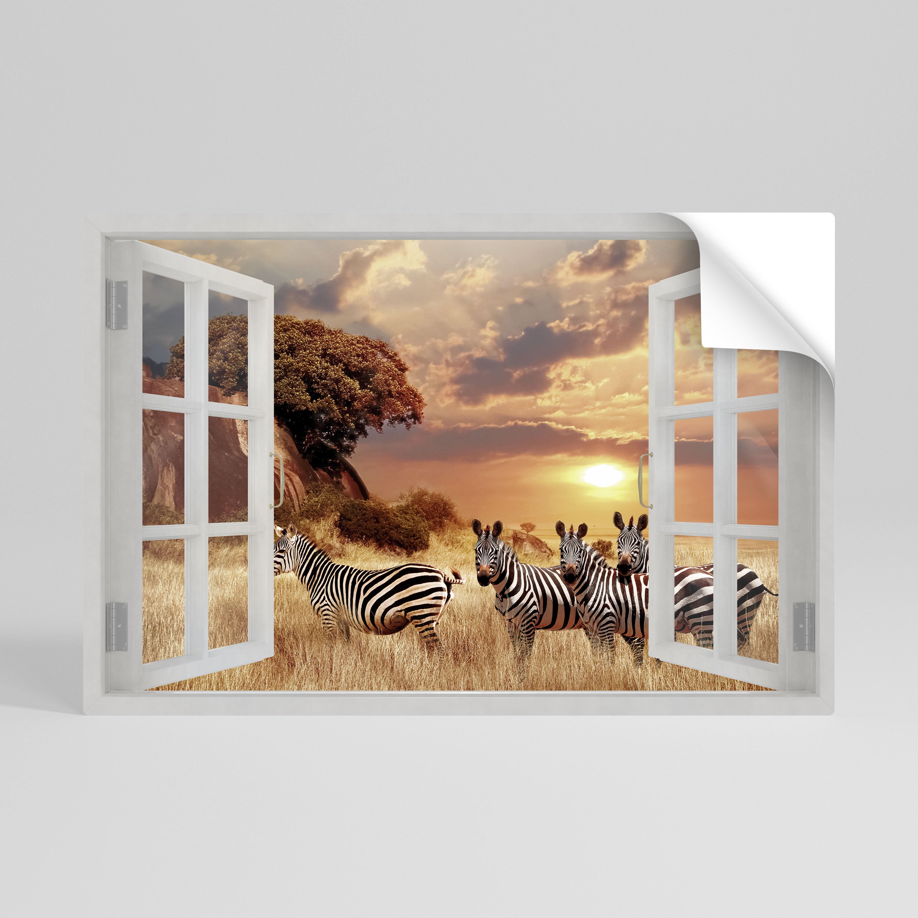 ZEBRA SUNSET VISTA Póster Autocolante Horizontal