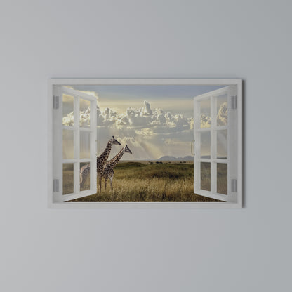 GIRAFFE GAZE WINDOW Horizontal Canvas Print