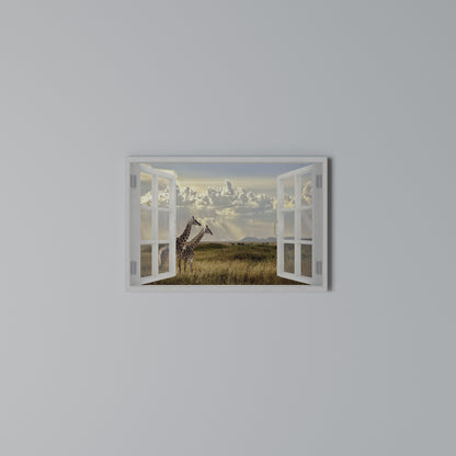 GIRAFFE GAZE WINDOW Horizontal Canvas Print