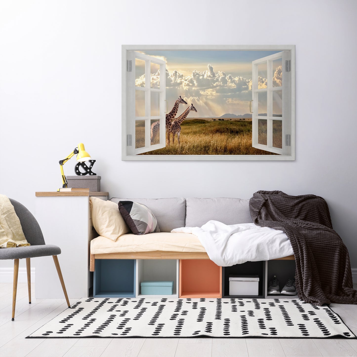 GIRAFFE GAZE WINDOW Horizontal Canvas Print