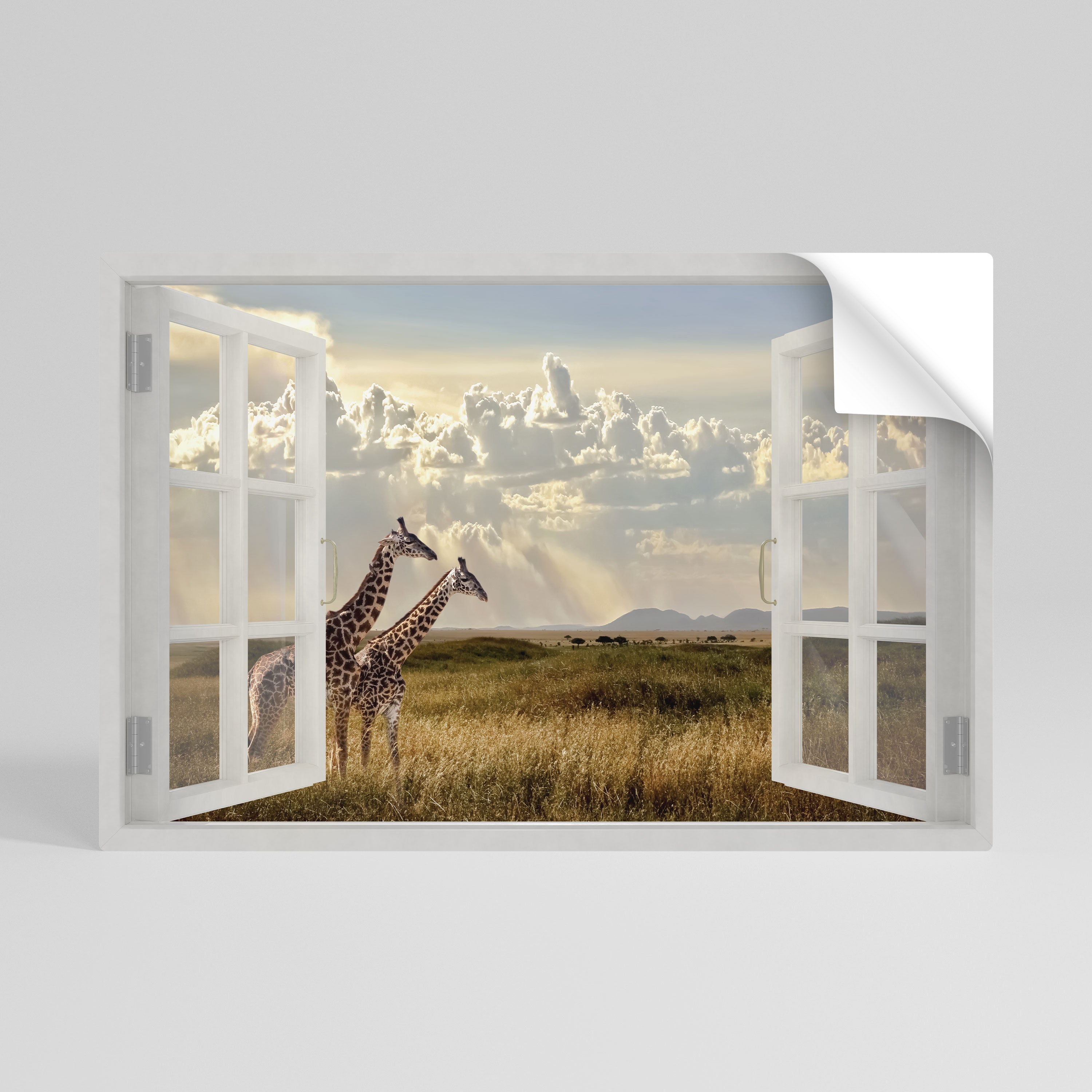 GIRAFFE GAZE WINDOW Póster Autocolante Horizontal