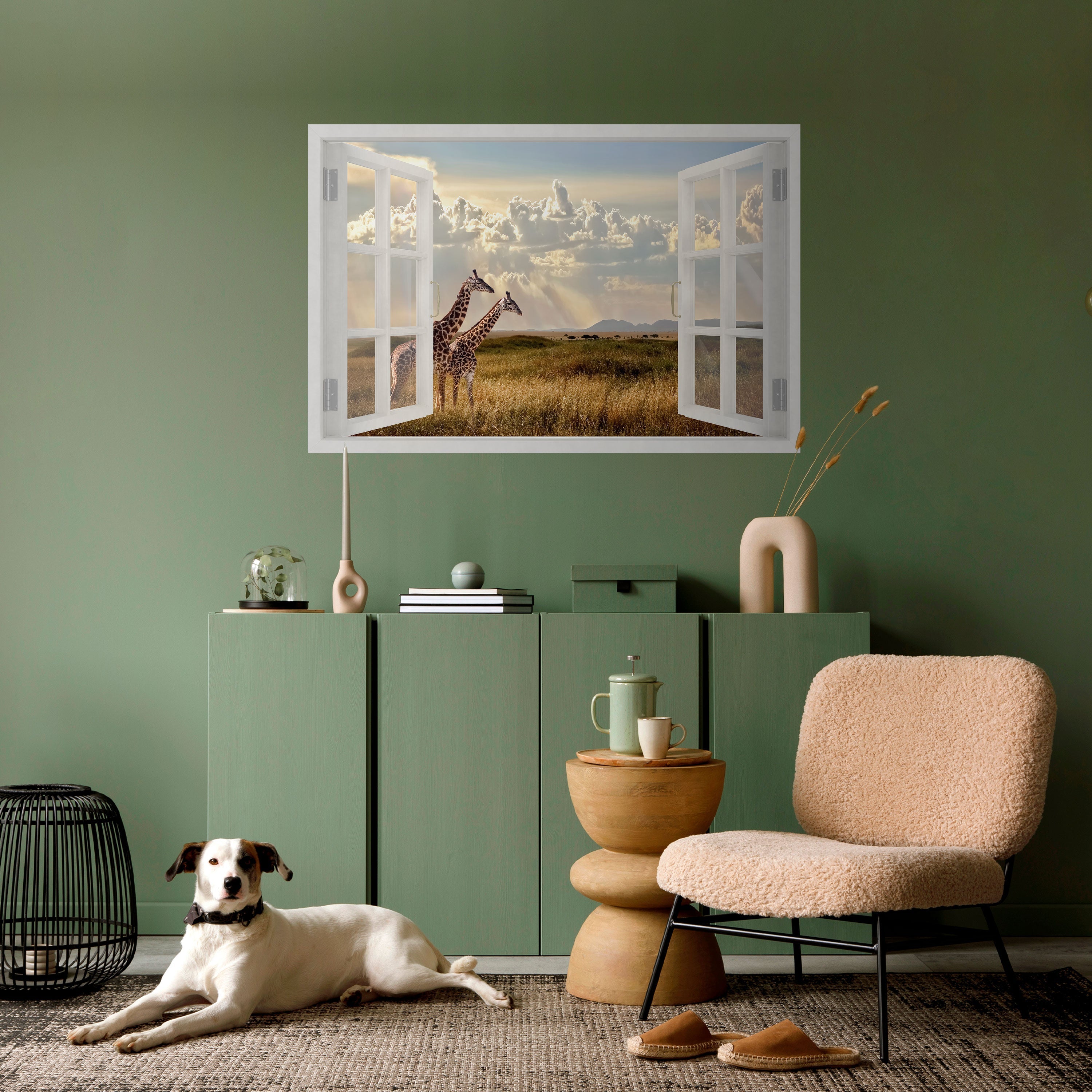 GIRAFFE GAZE WINDOW Peel and Stick Horizontal Poster