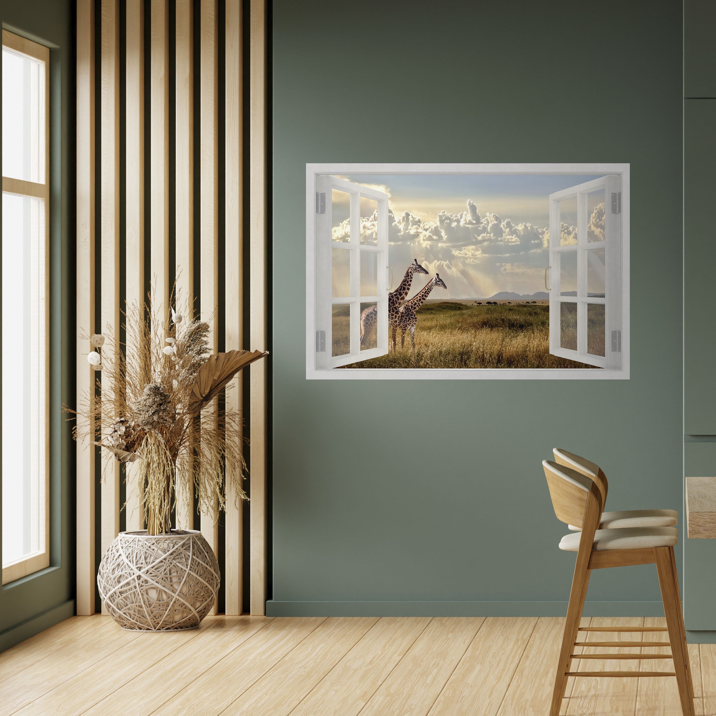 GIRAFFE GAZE WINDOW Peel and Stick Horizontal Poster