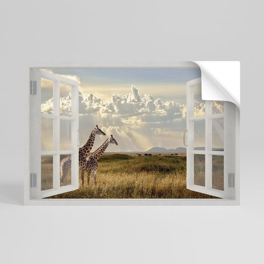 GIRAFFE GAZE WINDOW Póster Autocolante Horizontal