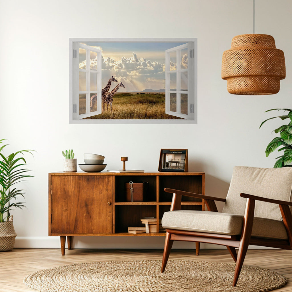 GIRAFFE GAZE WINDOW Peel and Stick Horizontal Poster
