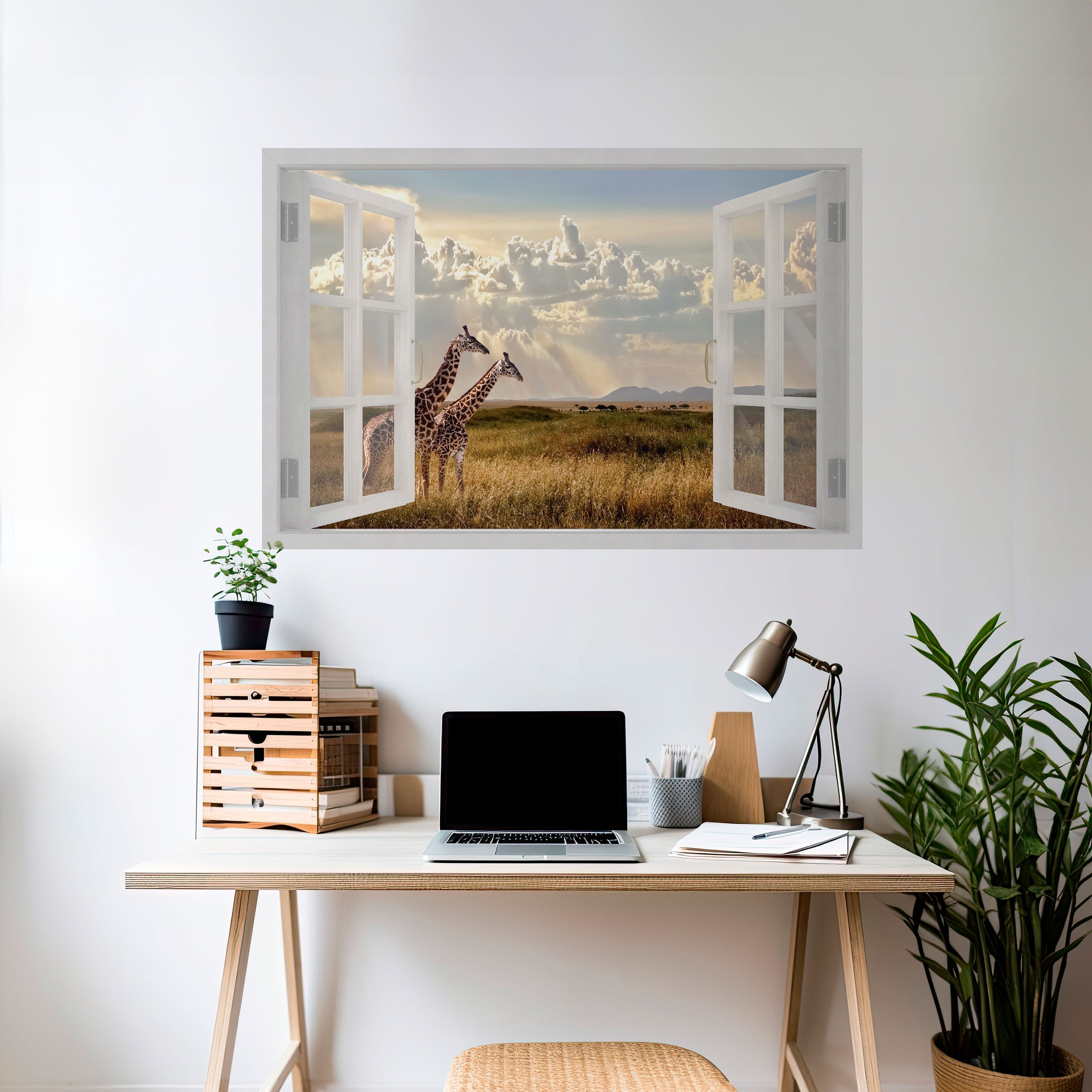 GIRAFFE GAZE WINDOW Peel and Stick Horizontal Poster