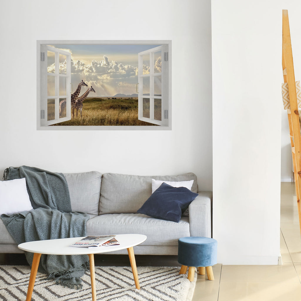 GIRAFFE GAZE WINDOW Peel and Stick Horizontal Poster