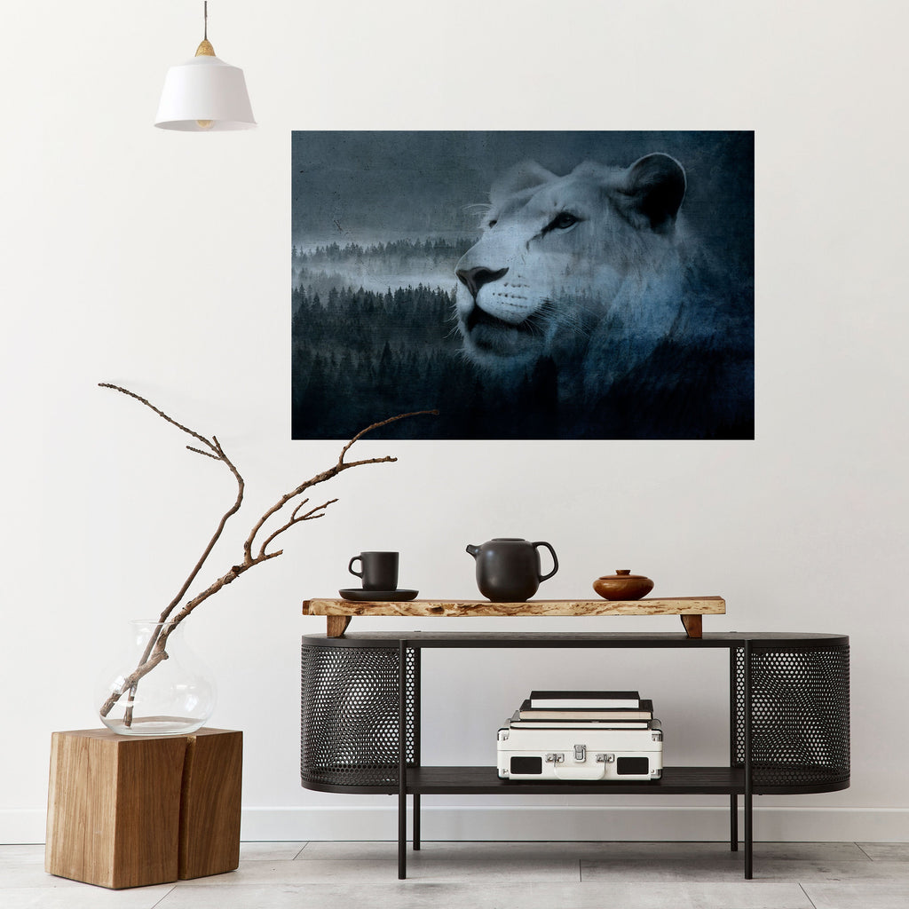 LION'S HARMONY IN BLUE Poster Horizontal Autocolante
