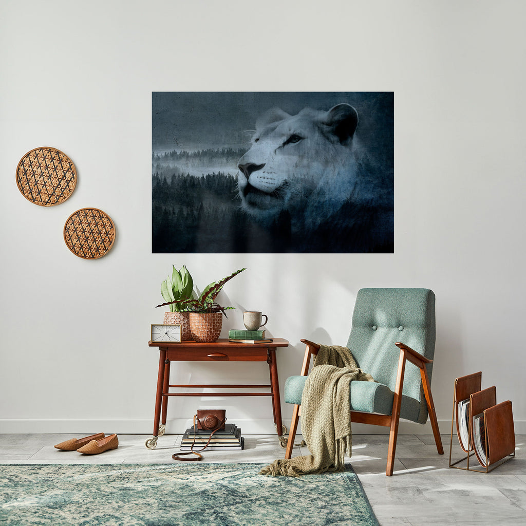 LION'S HARMONY IN BLUE Poster Horizontal Autocolante