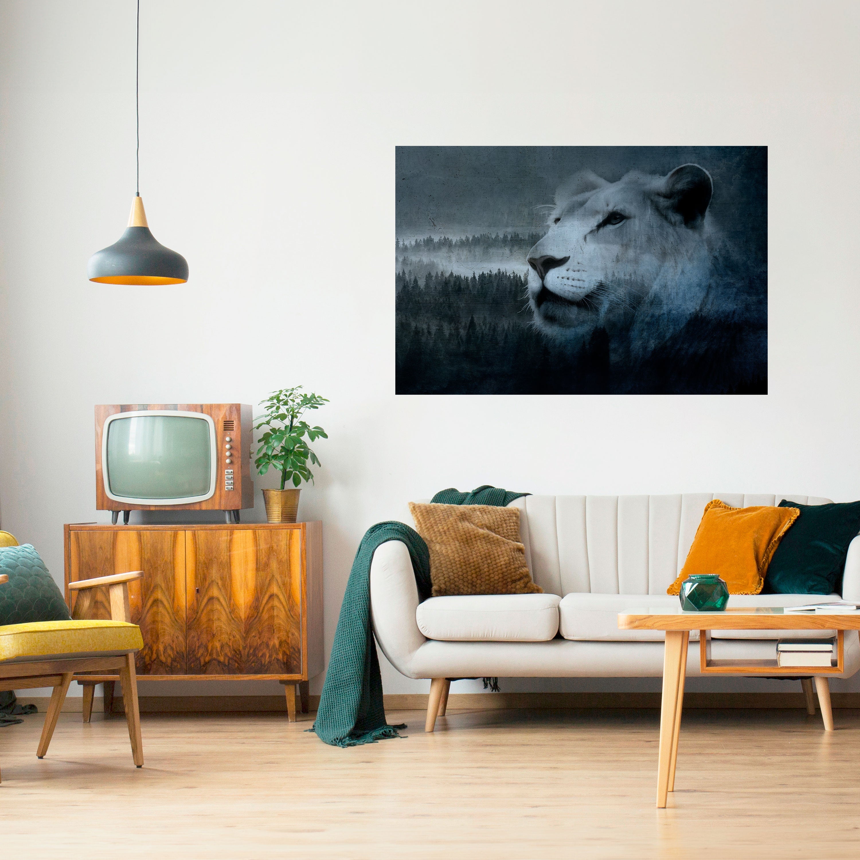 LION'S HARMONY IN BLUE Peel and Stick Horizontal Poster