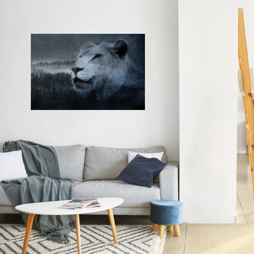 LION'S HARMONY IN BLUE Poster Horizontal Autocolante