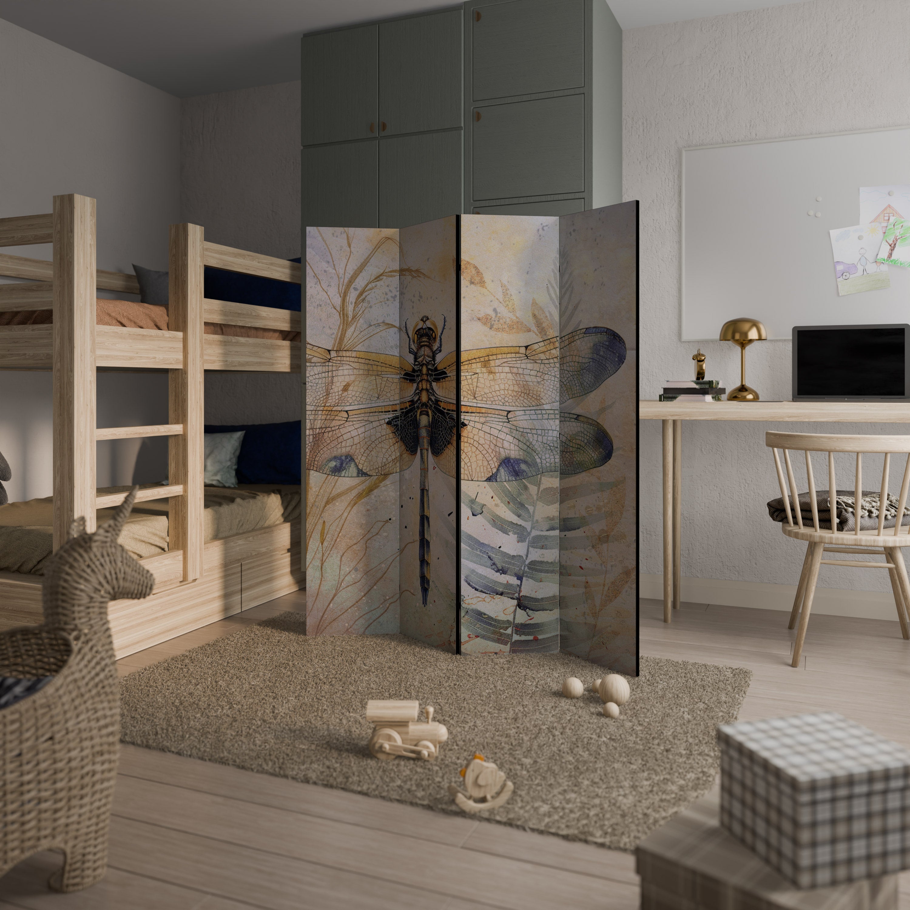 HER HIGHNESS DRAGONFLY Biombo Decorativo de 4 Painéis