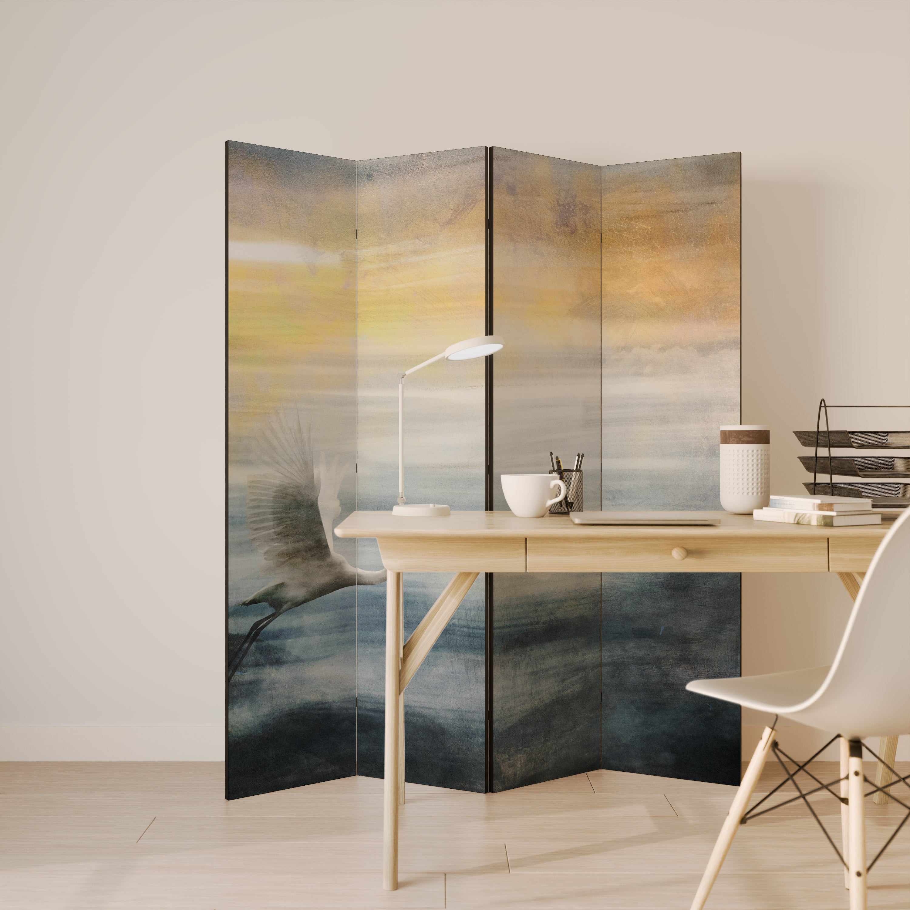 HERON IN FLY Biombo de 4 Painéis