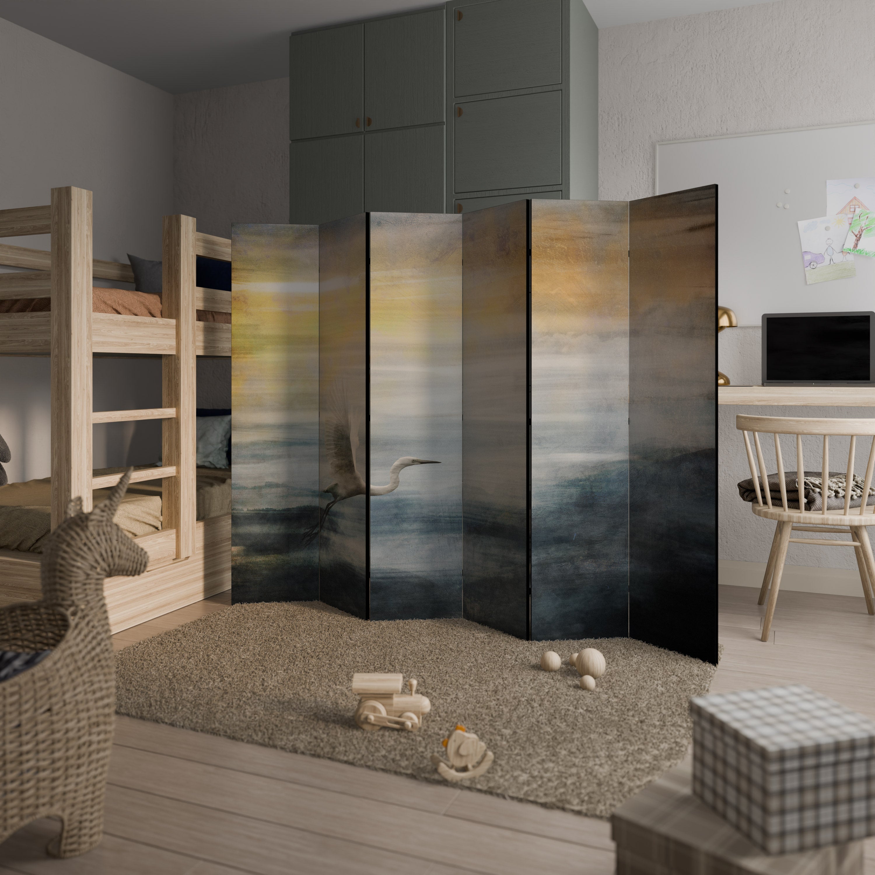 HERON IN FLY Biombo Decorativo de 6 Painéis