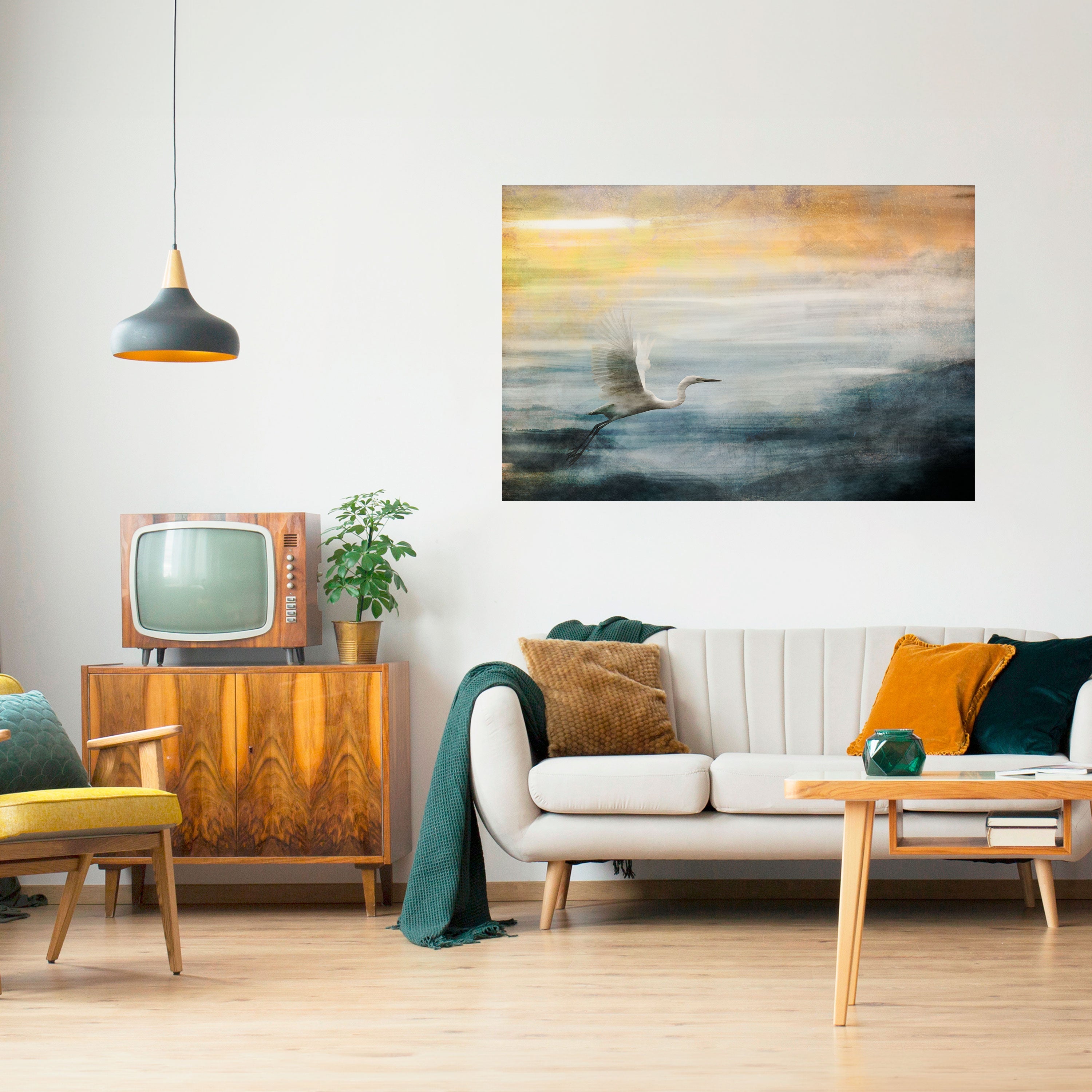 HERON IN FLY Peel and Stick Horizontal Poster