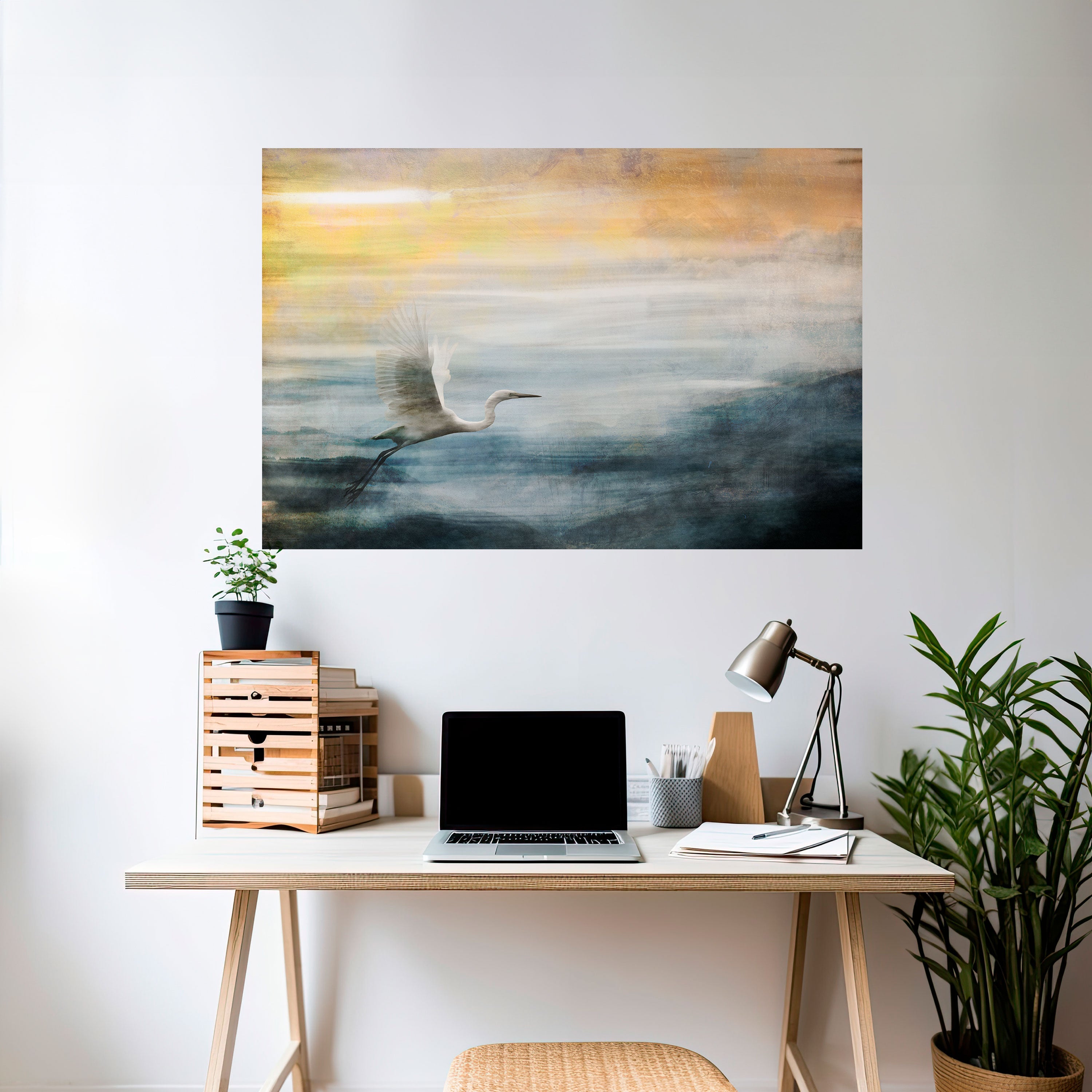 HERON IN FLY Peel and Stick Horizontal Poster