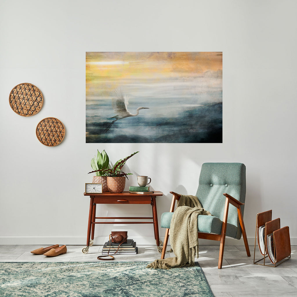 HERON IN FLY Peel and Stick Horizontal Poster