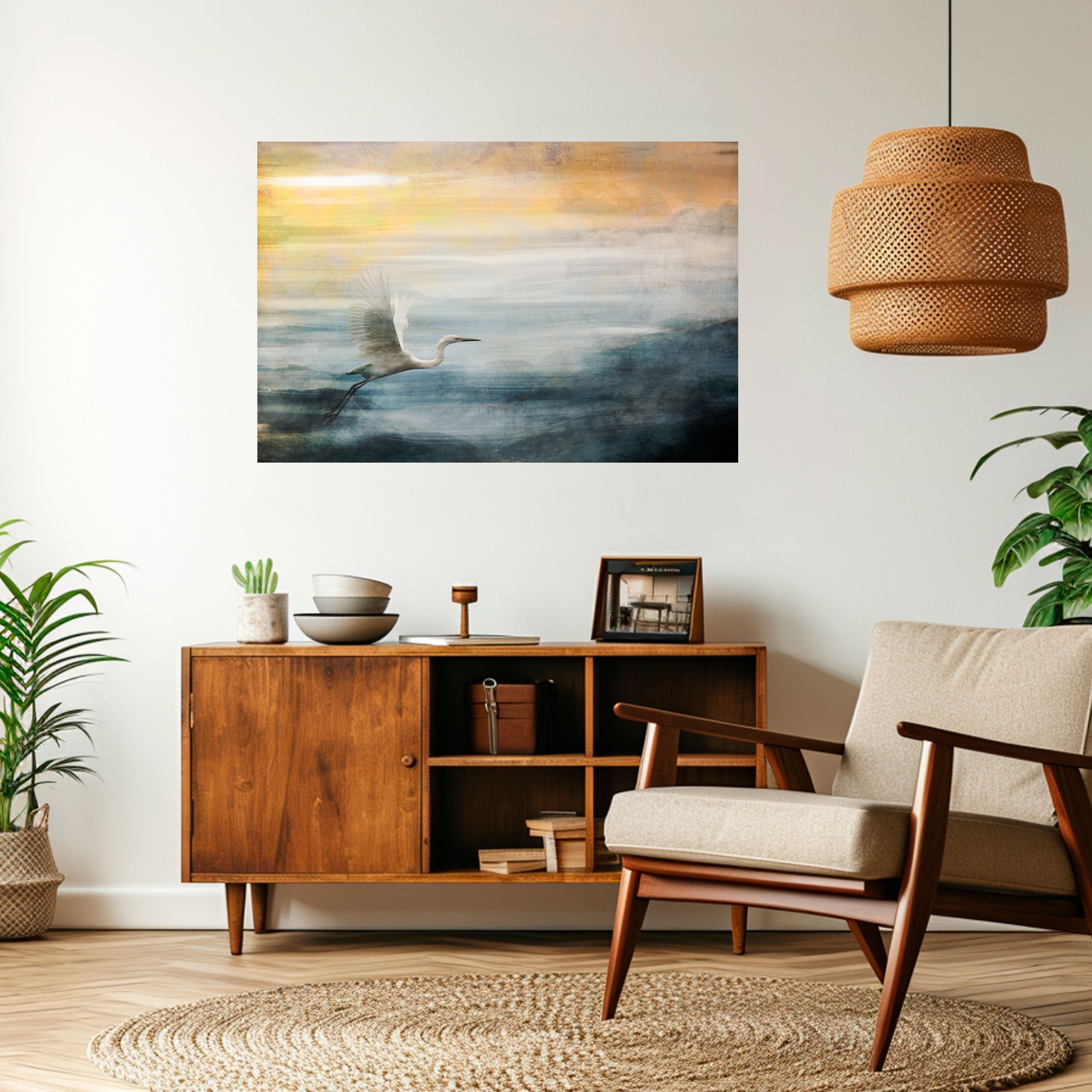 HERON IN FLY Peel and Stick Horizontal Poster