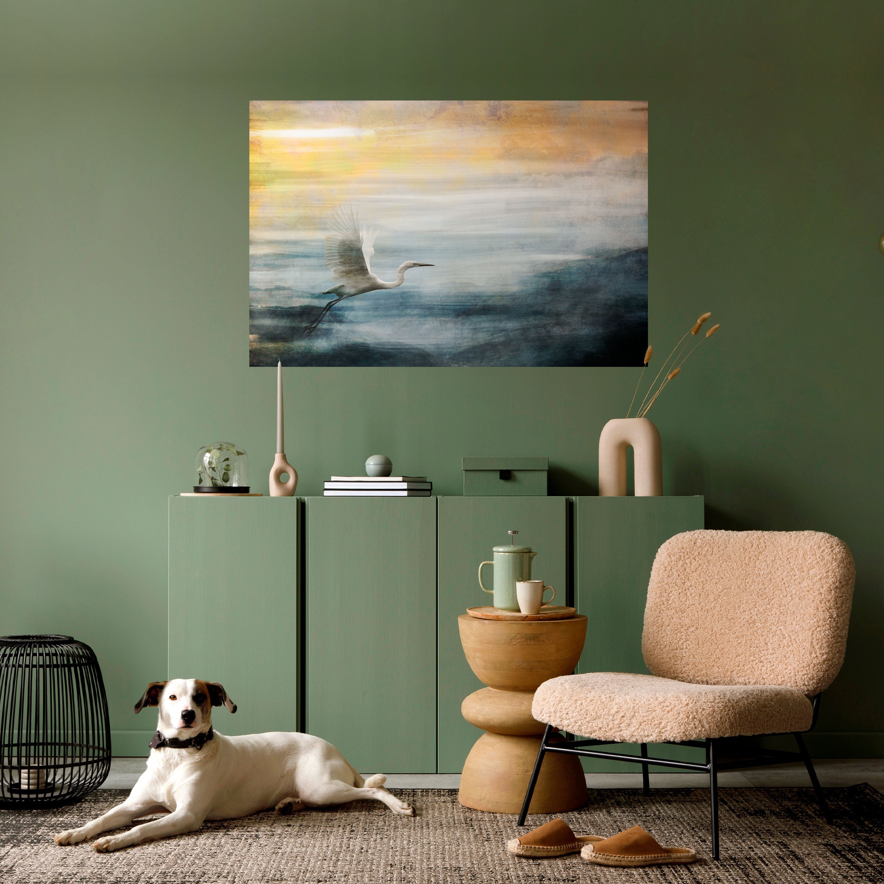 HERON IN FLY Peel and Stick Horizontal Poster