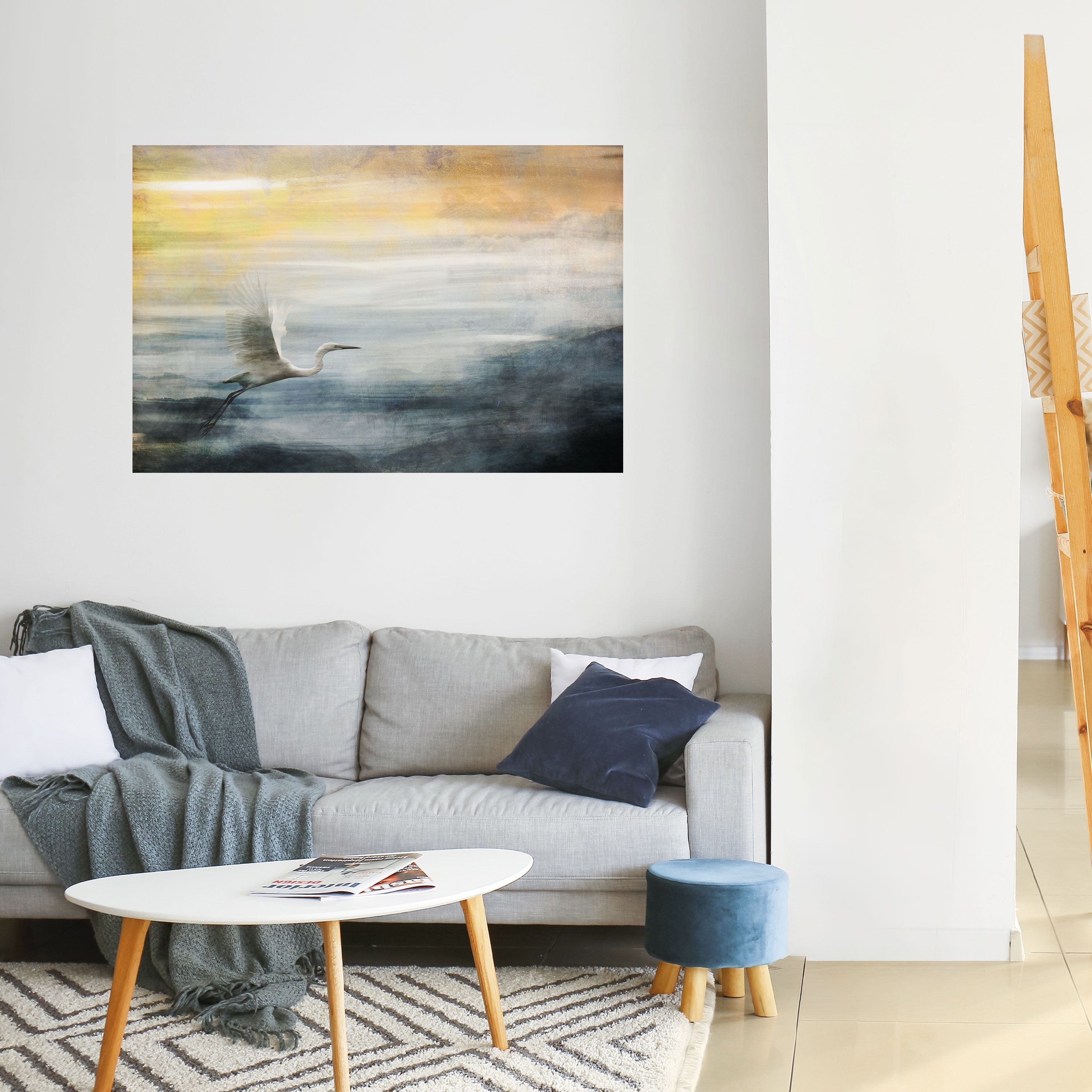 HERON IN FLY Peel and Stick Horizontal Poster