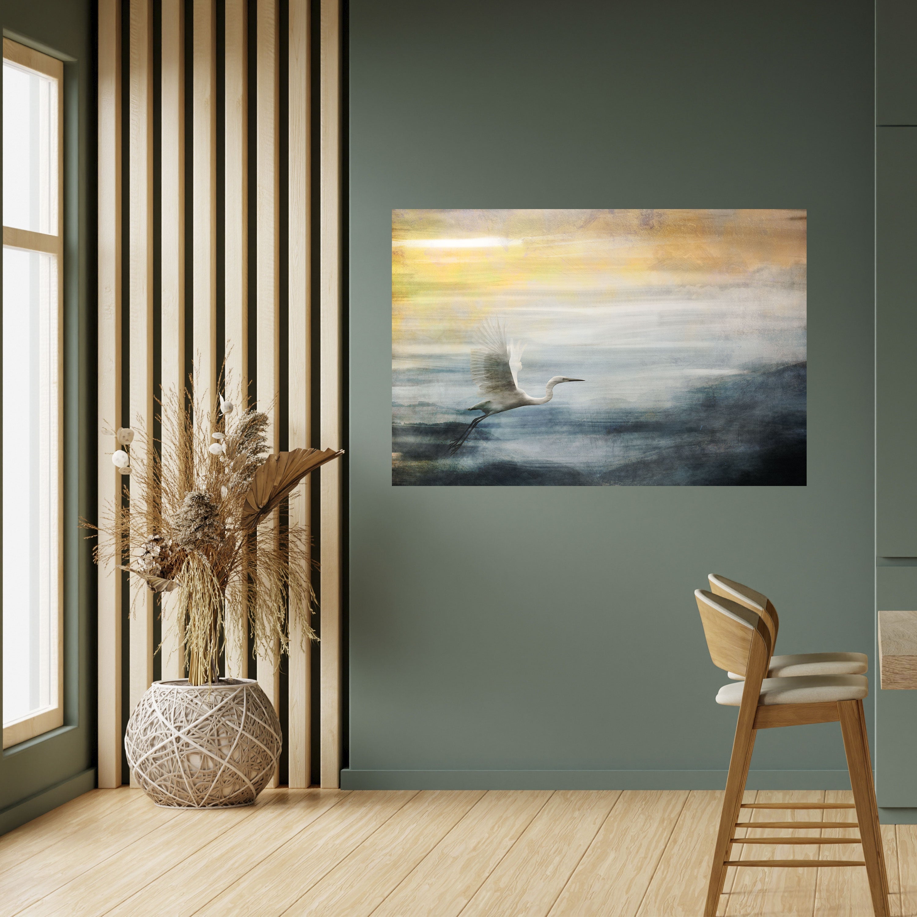 HERON IN FLY Peel and Stick Horizontal Poster