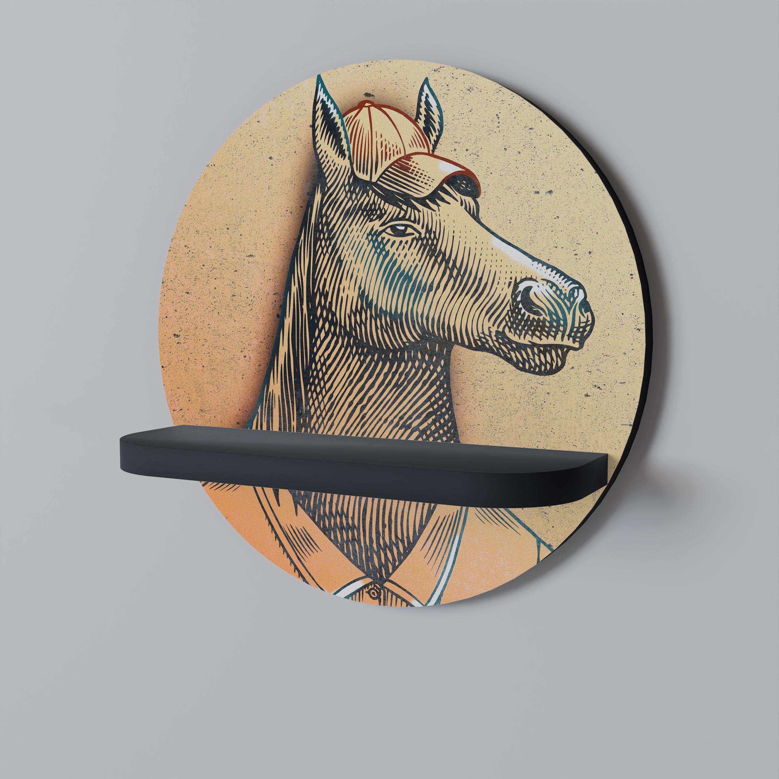 EQUINE SWAGGER Round Art Shelf In Black Finish