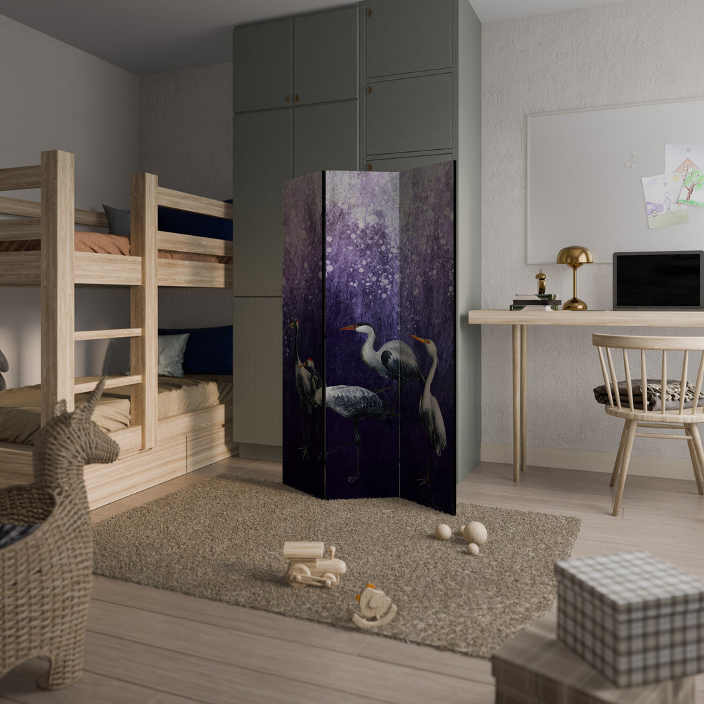 MYSTICAL CRANE GATHERING Biombo Decorativo de 3 Painéis