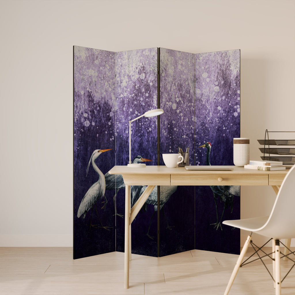 MYSTICAL CRANE GATHERING Biombo Decorativo de 4 Painéis