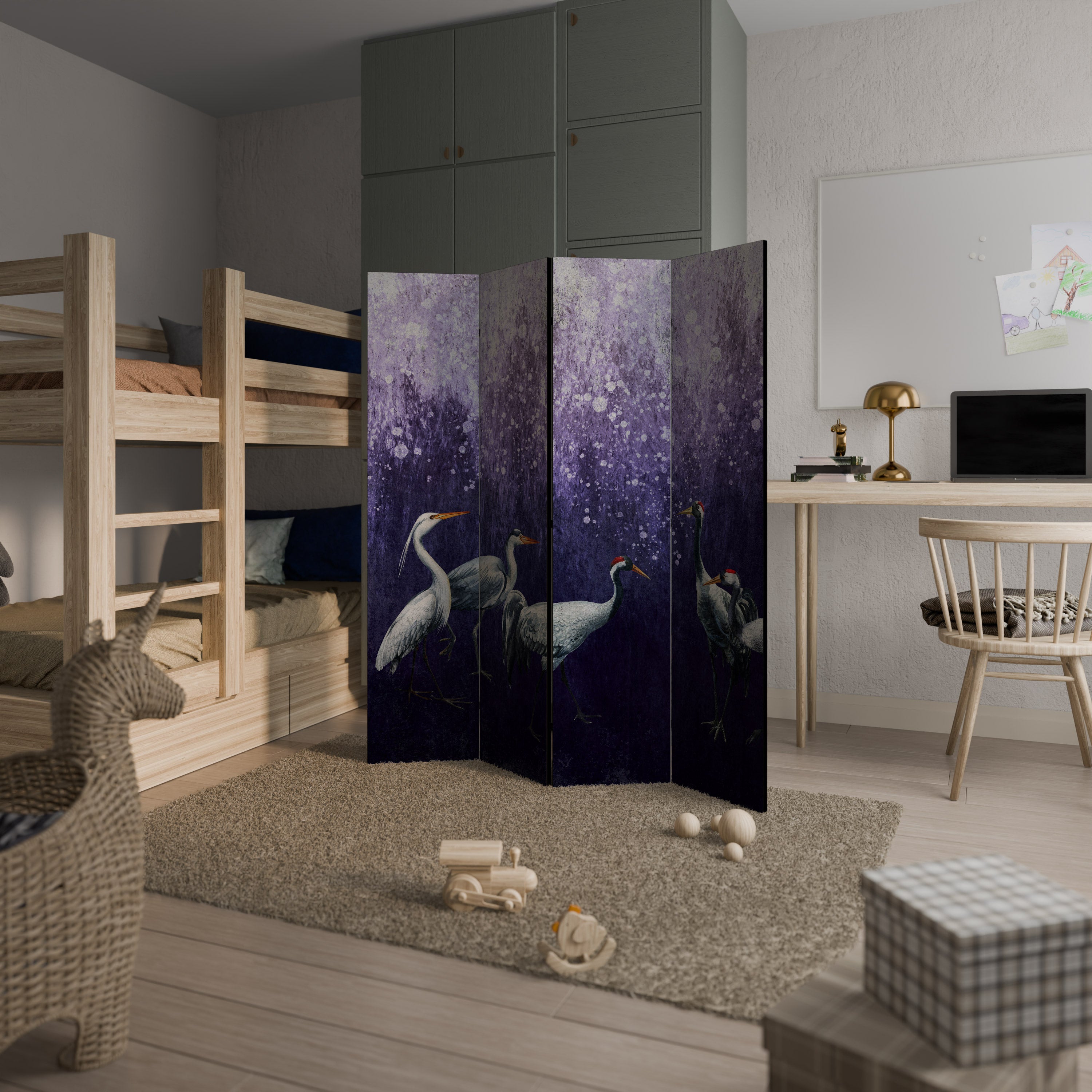 MYSTICAL CRANE GATHERING 4-Panel Room Divider