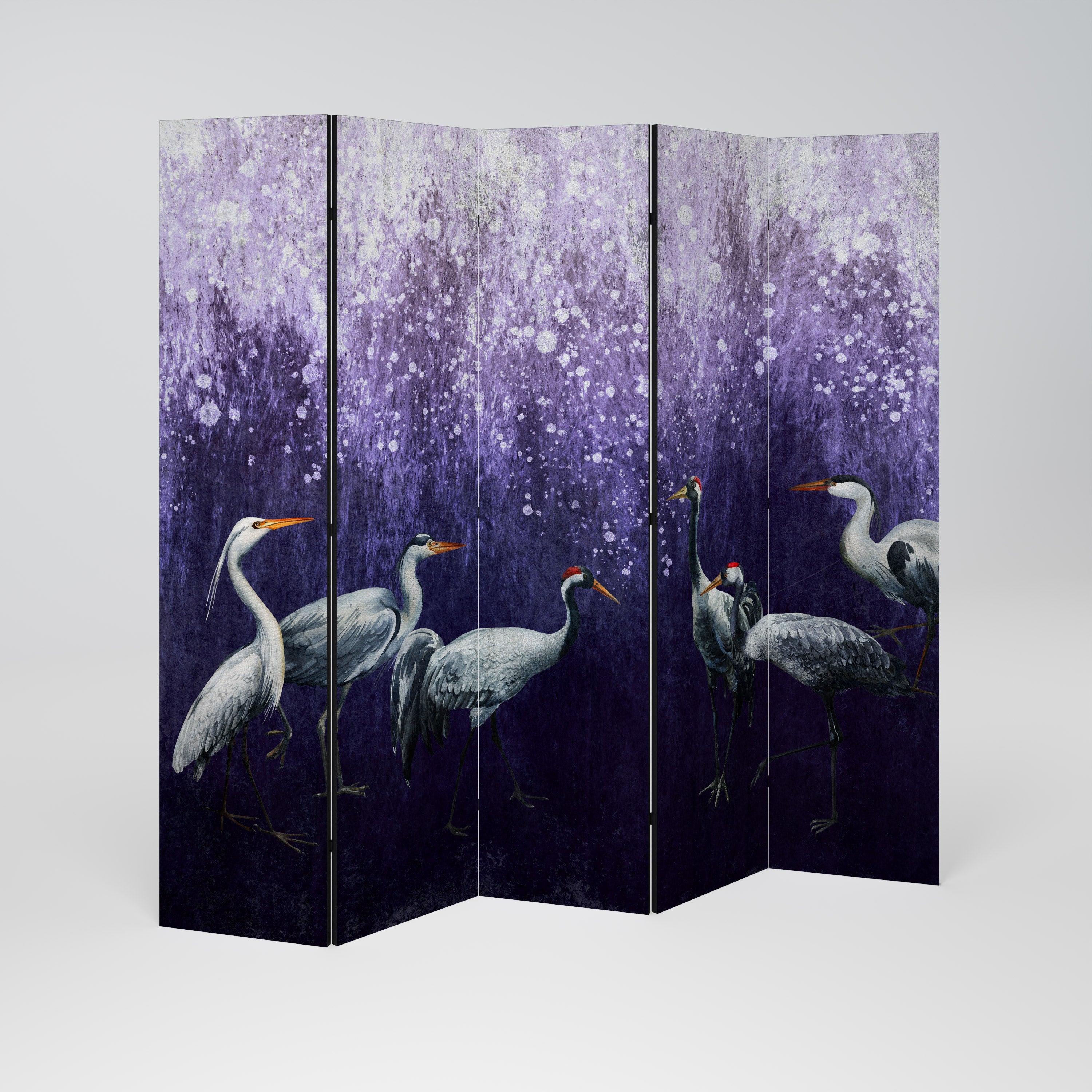 MYSTICAL CRANE GATHERING Biombo Decorativo de 5 Painéis