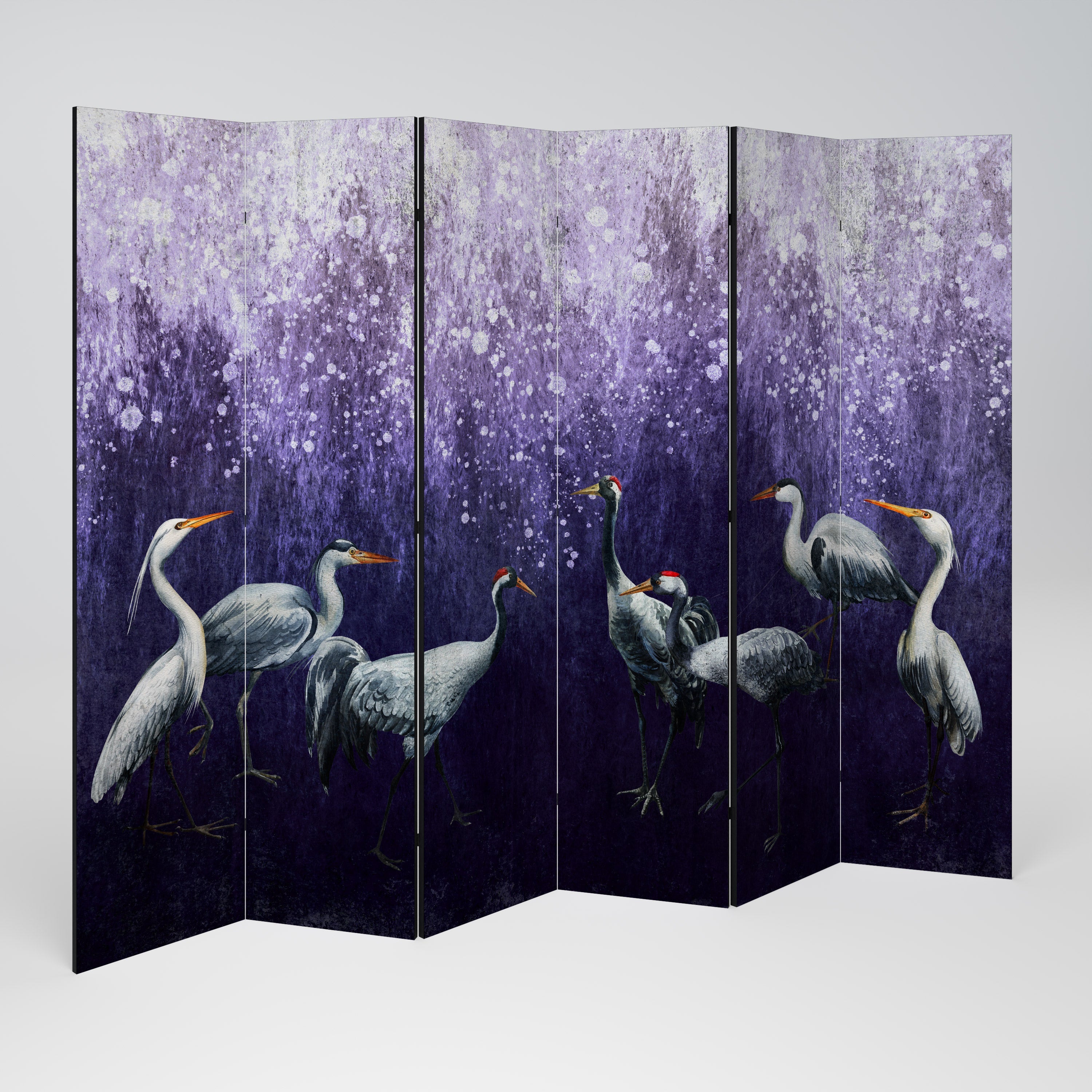 MYSTICAL CRANE GATHERING Biombo Decorativo de 6 Painéis