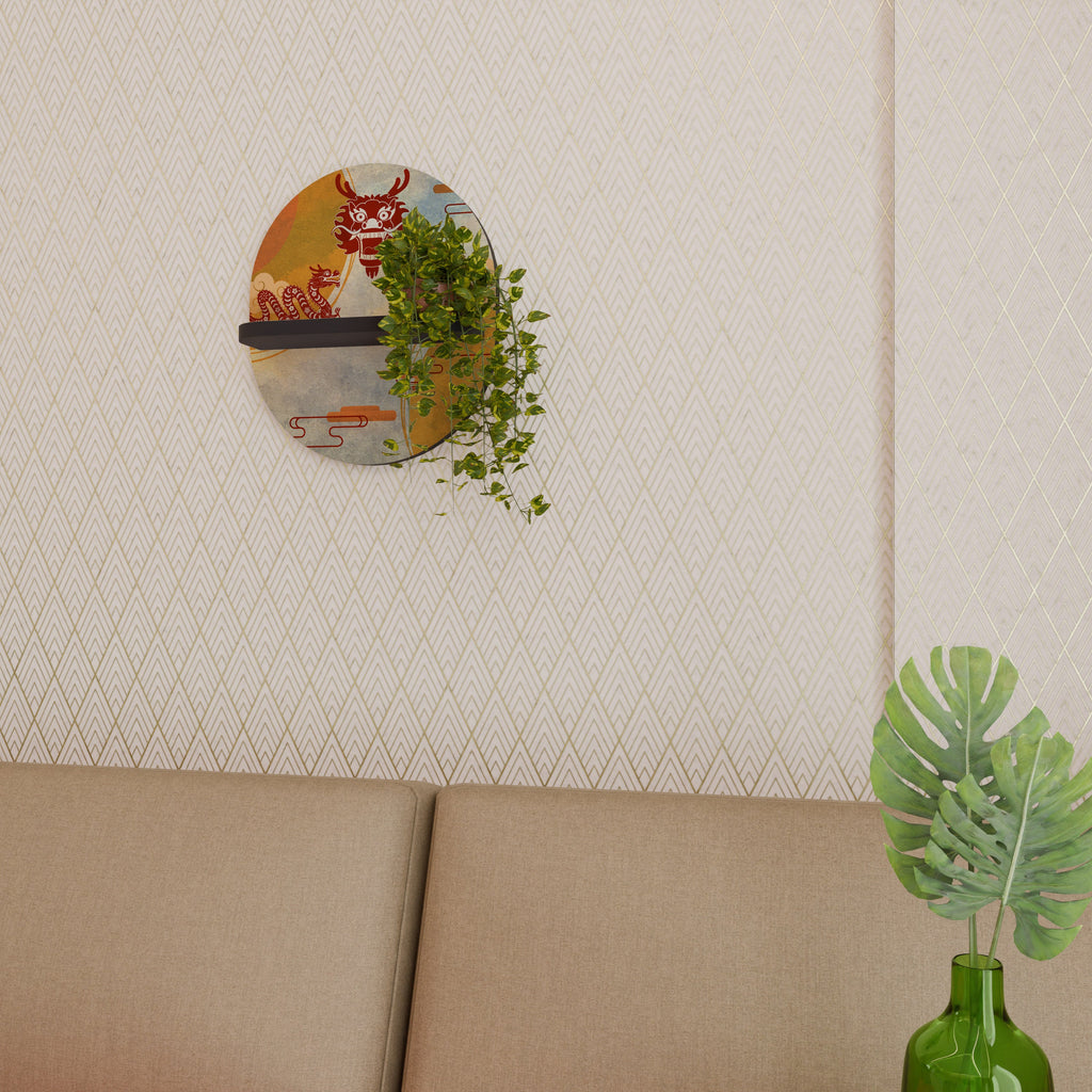 MYSTICAL DRAGON Prateleira Oval Decorativa em Acabamento Preto