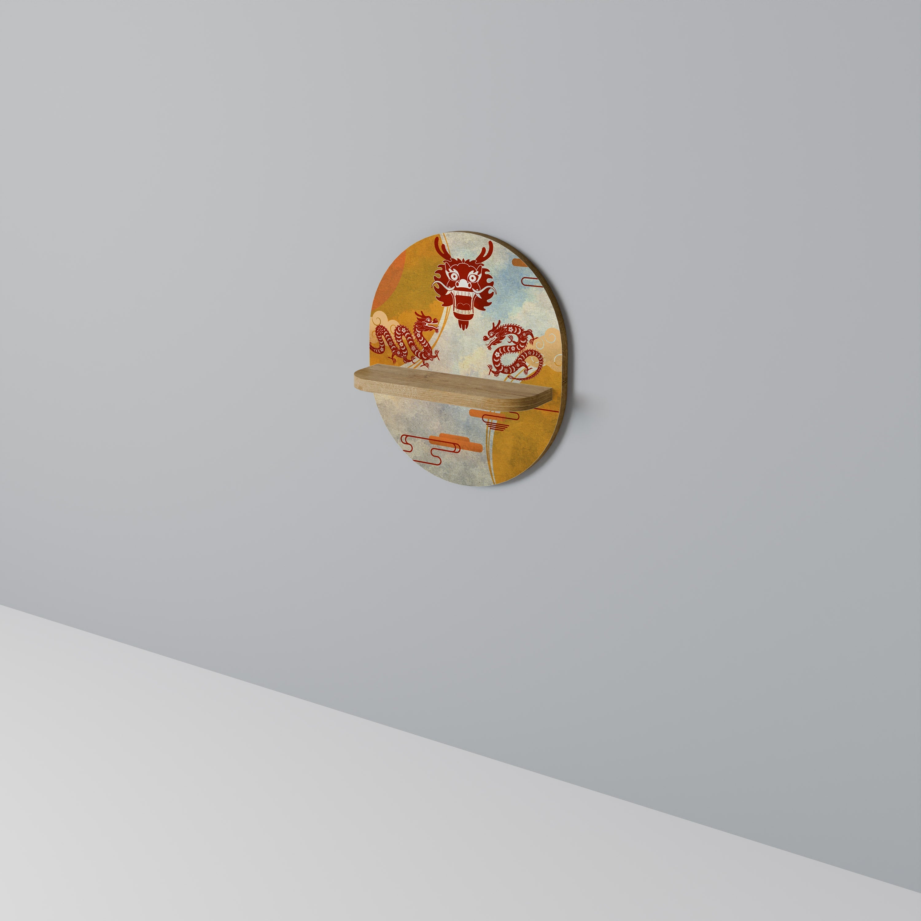 MYSTICAL DRAGON Prateleira Oval Decorativa em Efeito Carvalho