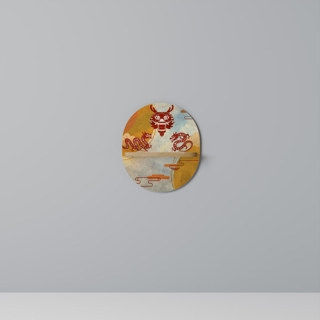 MYSTICAL DRAGON Prateleira Oval Decorativa em Efeito Carvalho