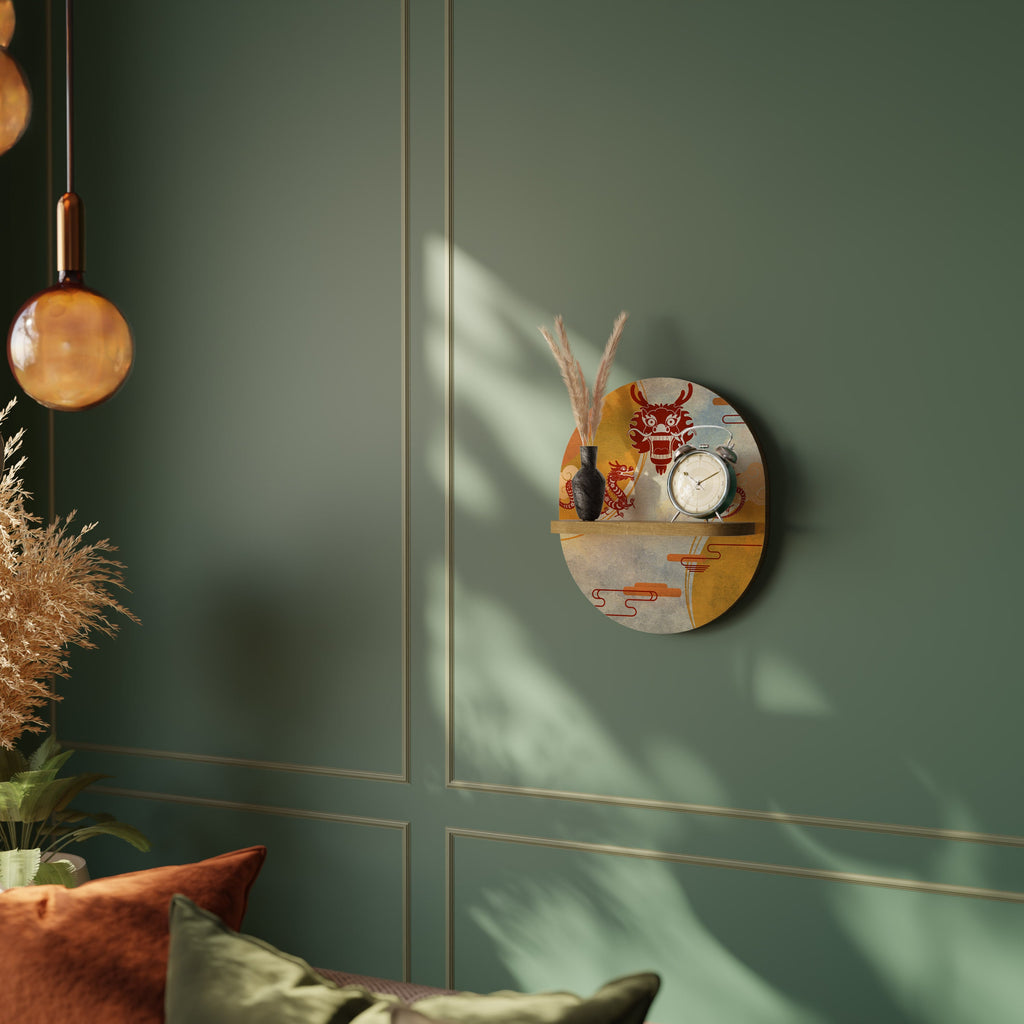 MYSTICAL DRAGON Prateleira Oval Decorativa em Efeito Carvalho