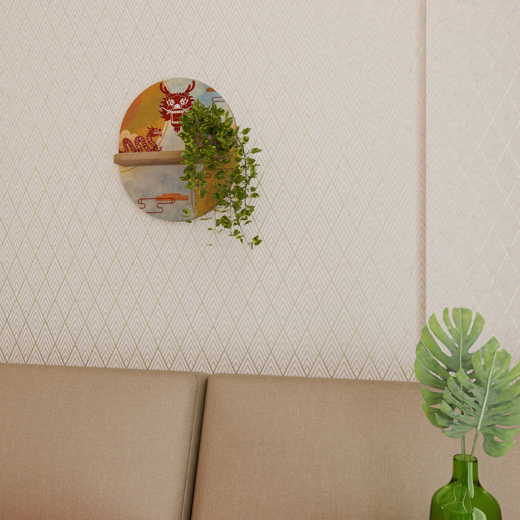 MYSTICAL DRAGON Prateleira Oval Decorativa em Efeito Carvalho