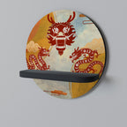 MYSTICAL DRAGON Round Art Shelf In Black Finish