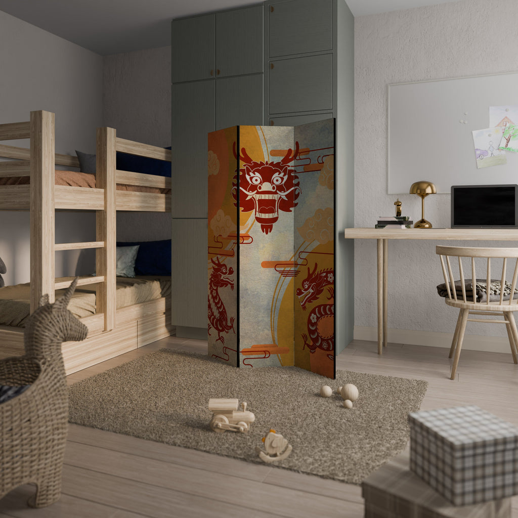 MYSTICAL DRAGON Biombo Decorativo de 3 Painéis