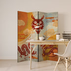 MYSTICAL DRAGON Biombo Decorativo de 4 Painéis