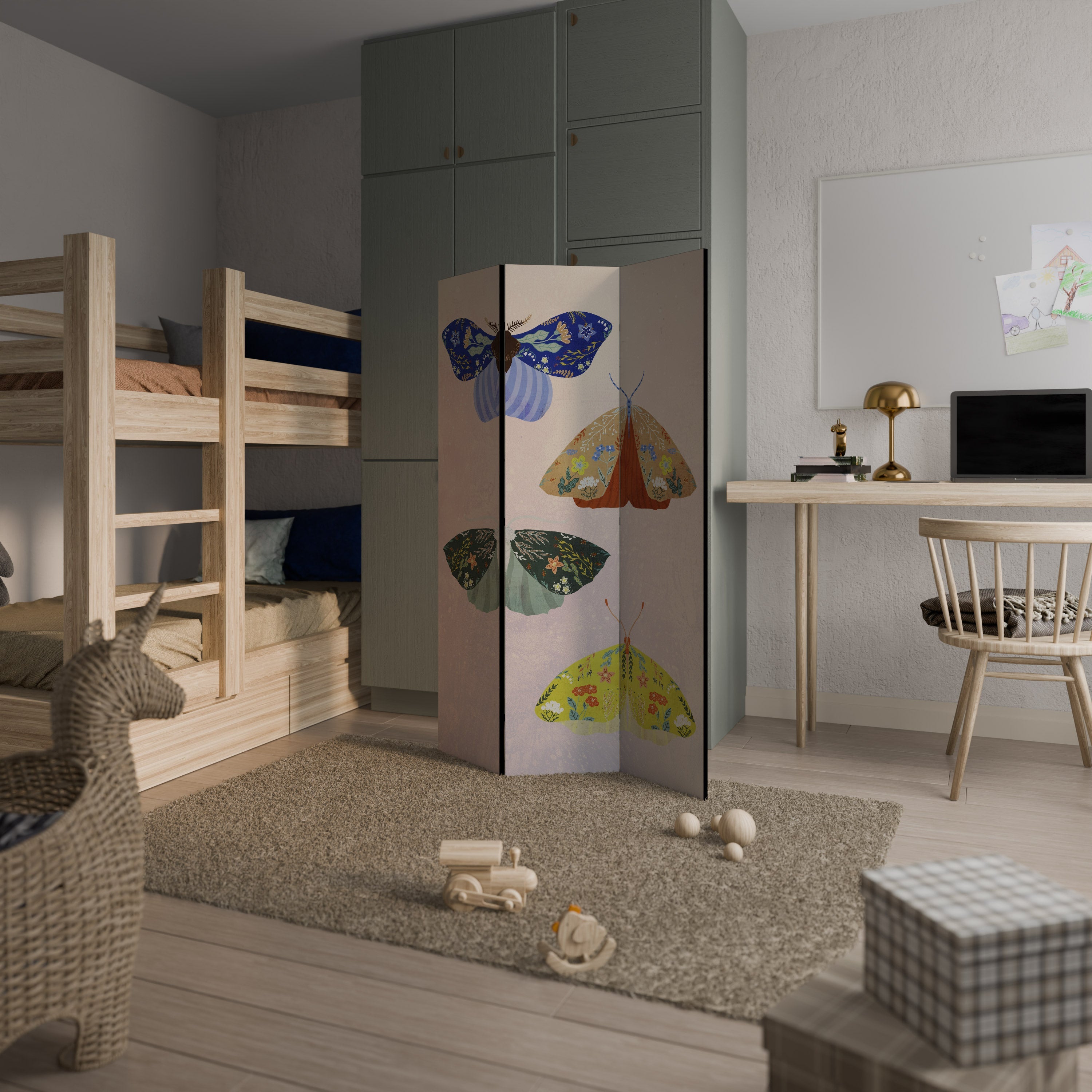 MOTH INTO THE LIGHT Biombo Decorativo de 3 Painéis