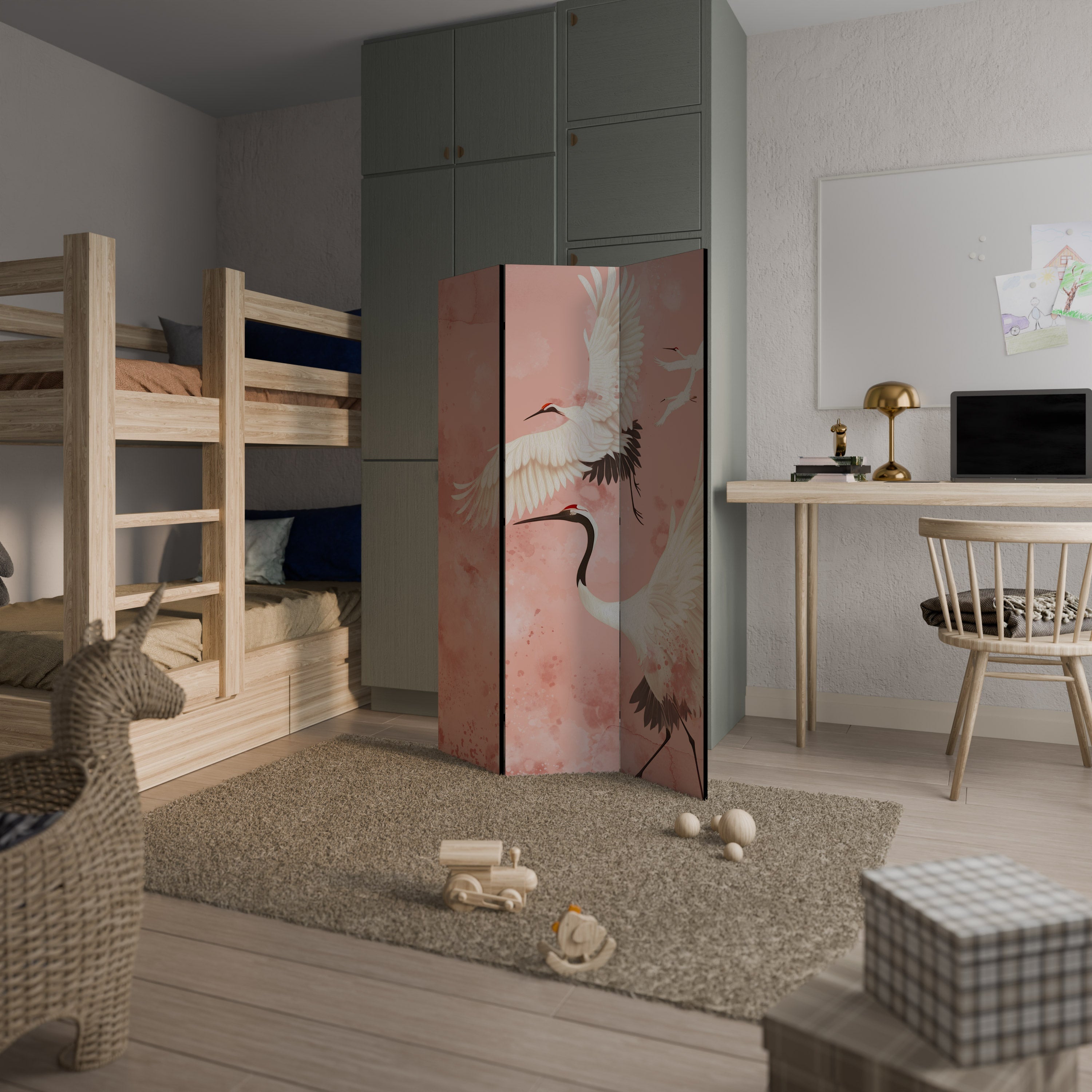 CRANE DANCE Biombo Decorativo de 3 Painéis