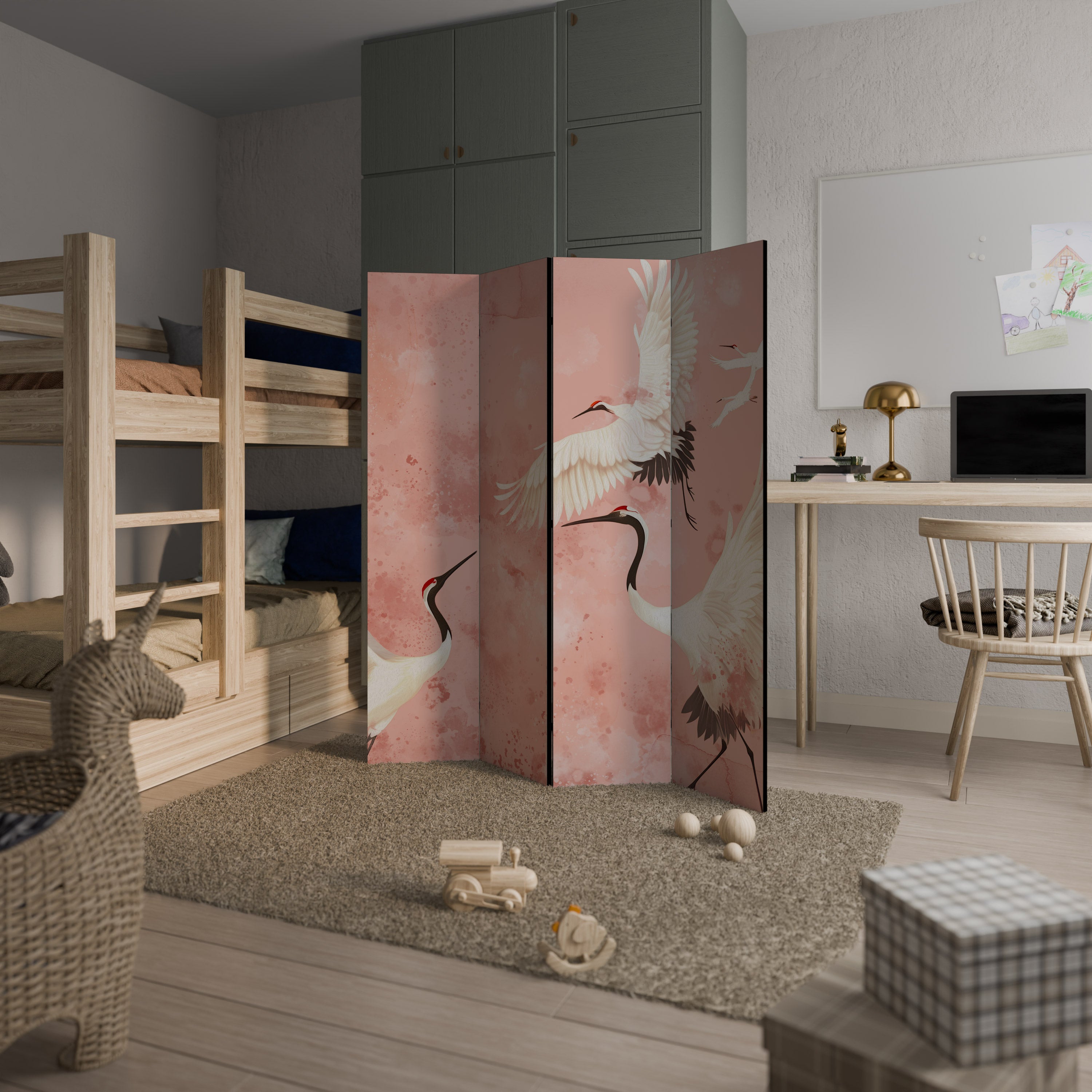 CRANE DANCE Biombo de 4 Painéis