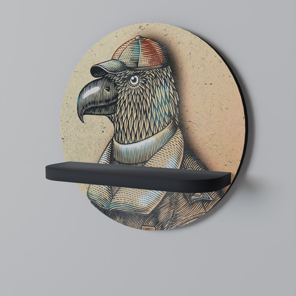 FEATHERED FASHIONISTA Round Art Shelf In Black Finish