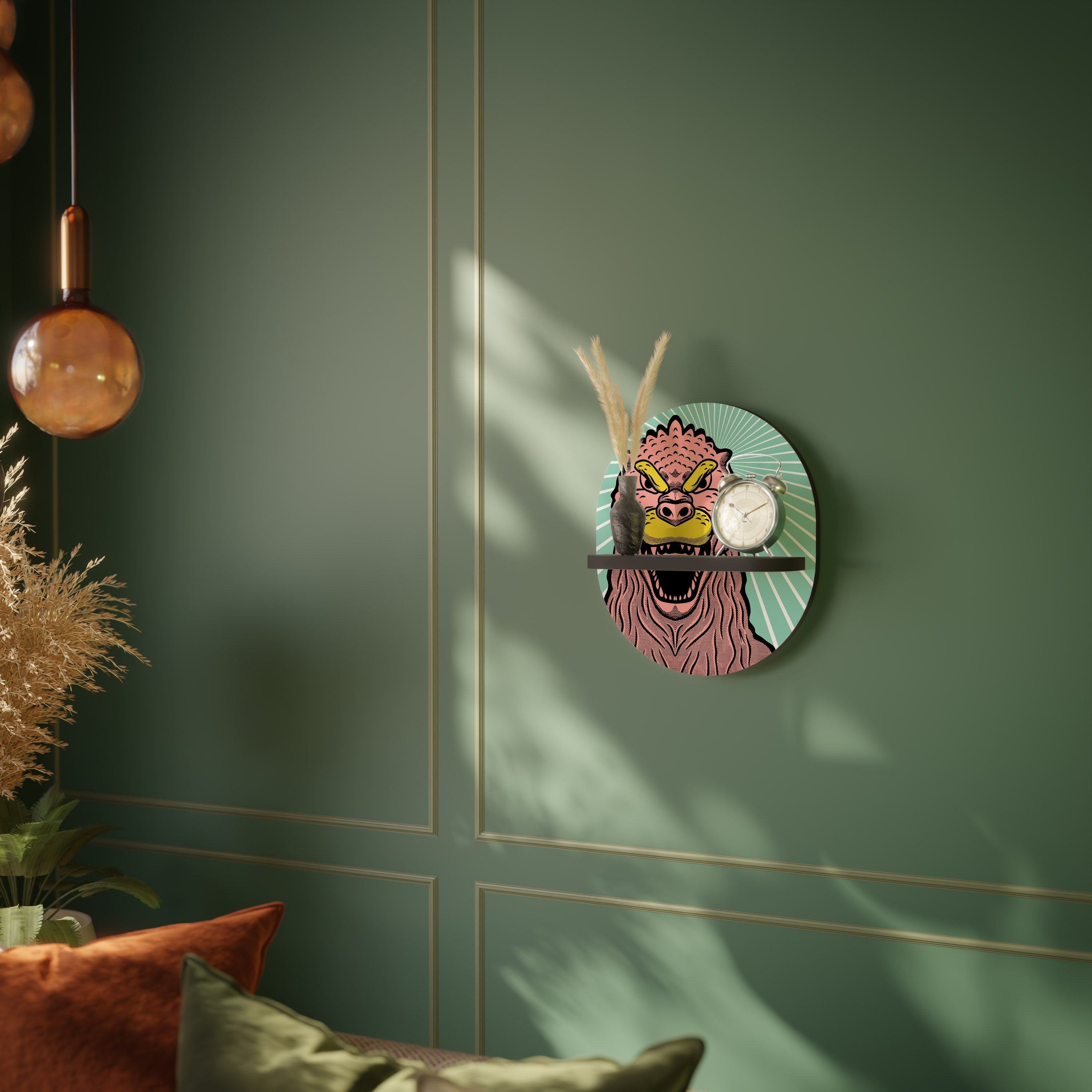 GODZILLA WELCOME Prateleira Oval Decorativa em Acabamento Preto