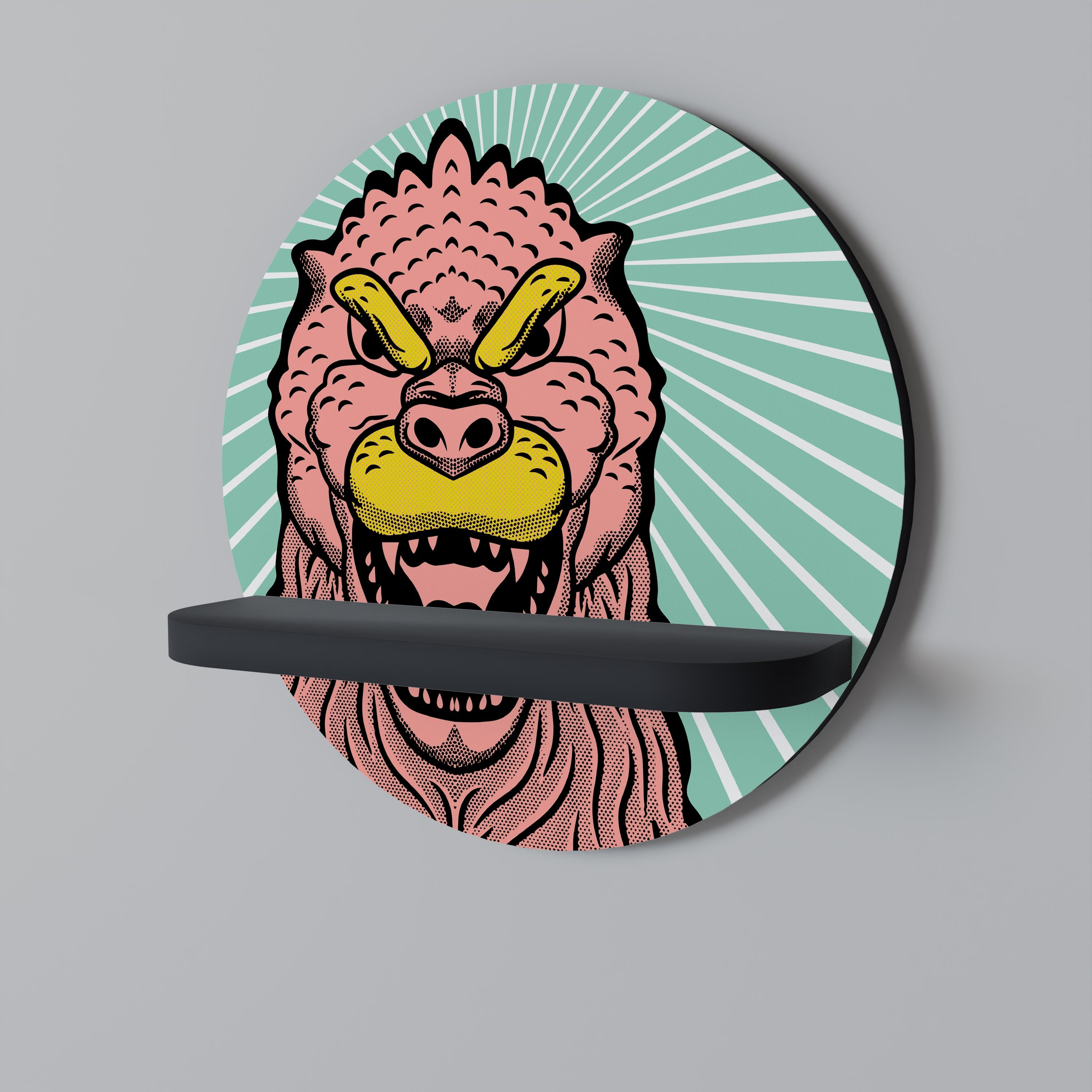 GODZILLA WELCOME Round Art Shelf In Black Finish