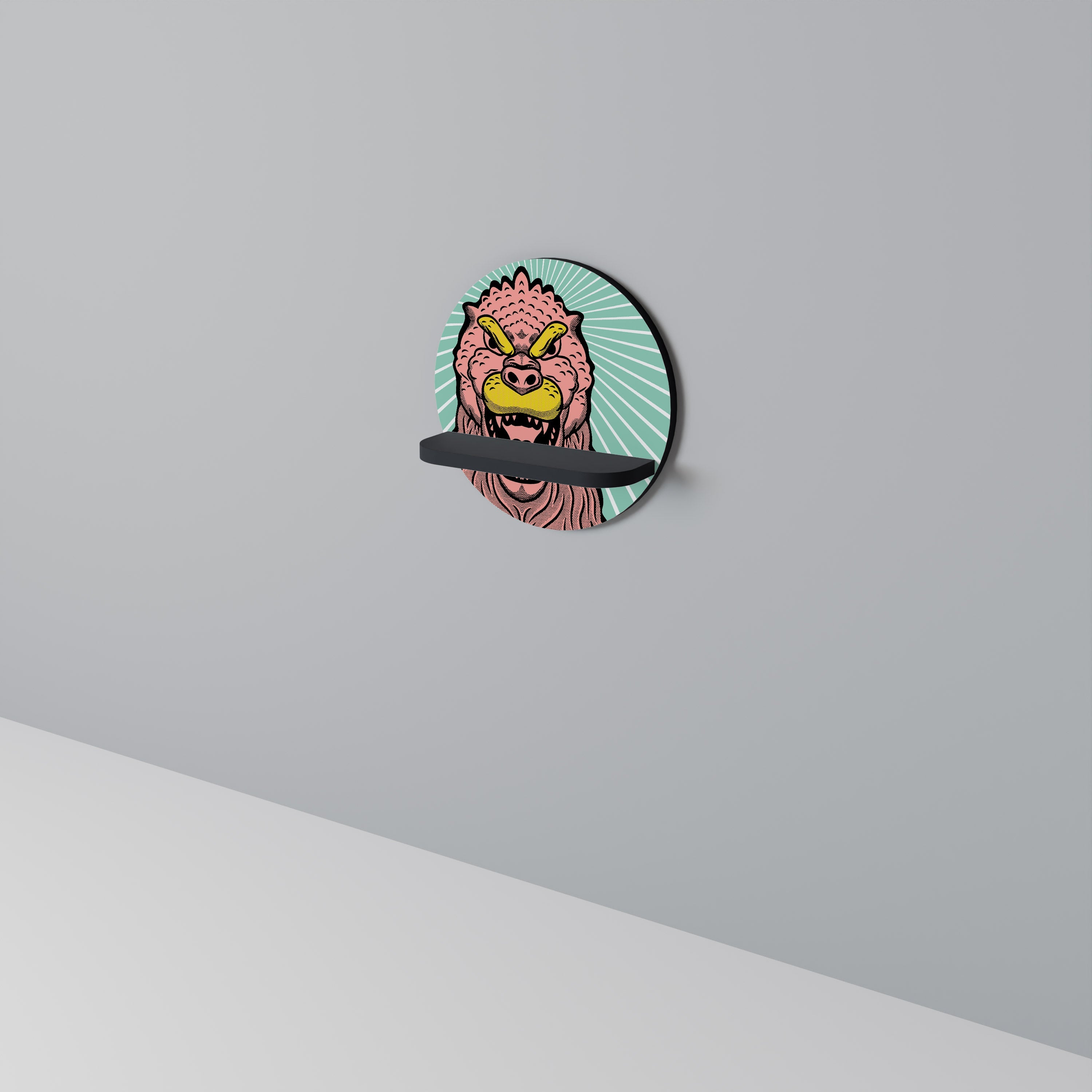 GODZILLA WELCOME Round Art Shelf In Black Finish