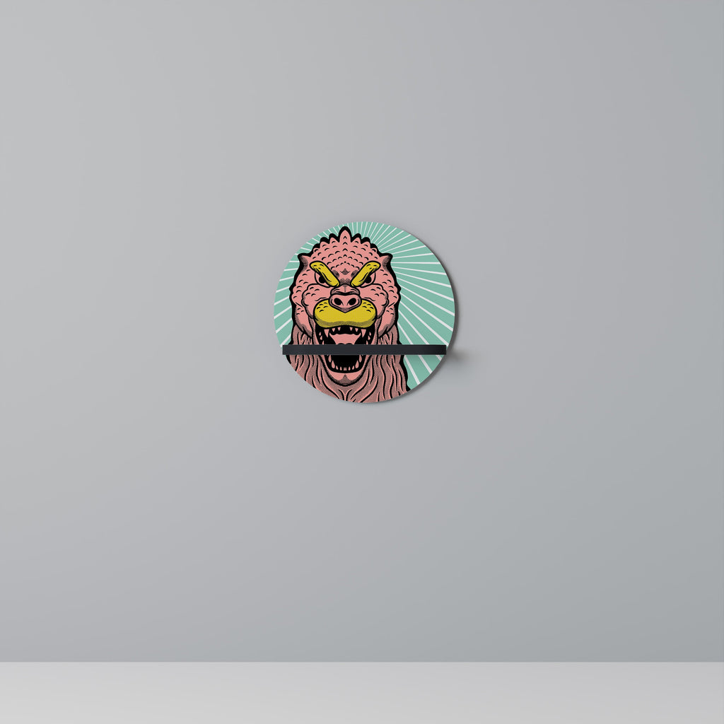 GODZILLA WELCOME Round Art Shelf In Black Finish