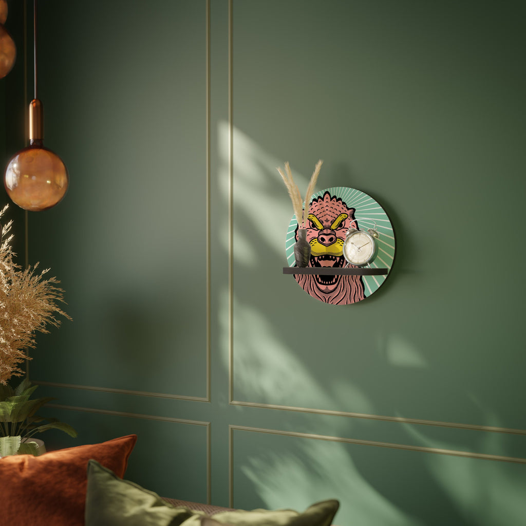 GODZILLA WELCOME Round Art Shelf In Black Finish