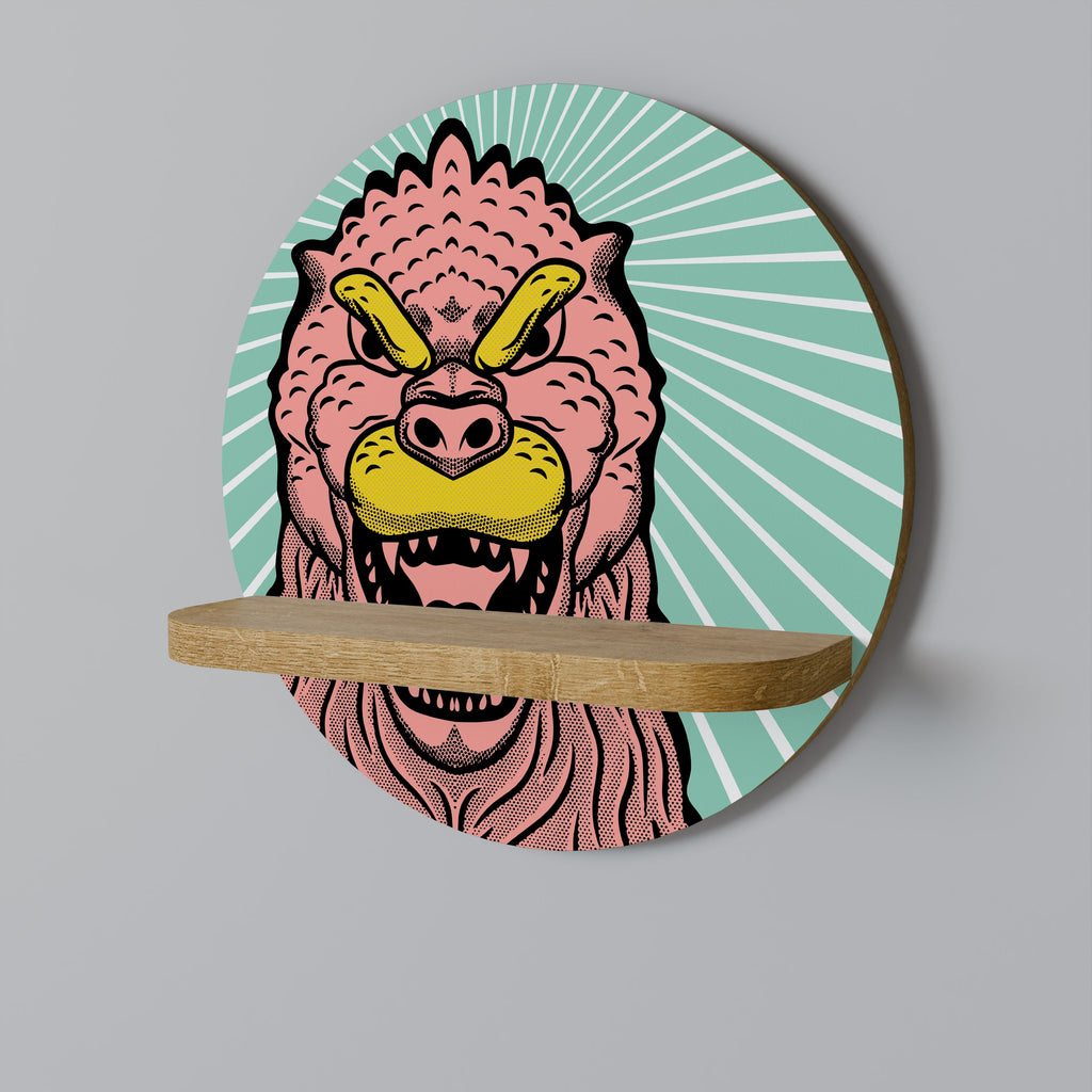 GODZILLA WELCOME Prateleira Redonda Decorativa em Efeito Carvalho
